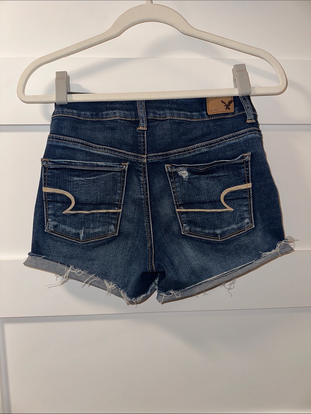 American Eagle Outfitters Dark Blue Distressed Denim Shorts